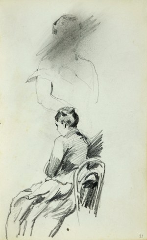 Stanisław Kaczor Batowski (1866-1945), Kobieta w długiej sukni siedząca na krześle ukazana z lewego tyłu