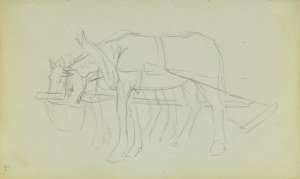 Jacek Malczewski (1854-1929), Para koni stojąca w zaprzęgu na popasie ukazana z lewego boku