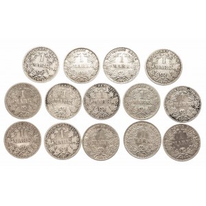 Niemcy, Cesarstwo Niemieckie 1871-1918, zestaw 14 monet 1 marka.