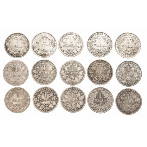 Niemcy, Cesarstwo Niemieckie 1871-1918, zestaw 15 monet 1 marka.