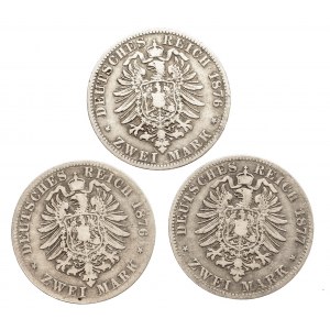 Niemcy, Cesarstwo Niemieckie 1871-1918, Prusy, Wilhelm I 1861 - 1888, zestaw 3 monet, 2 marki B, Hanower.