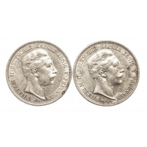 Niemcy, Cesarstwo Niemieckie 1871-1918, Prusy, Wilhelm II 1888 - 1918, zestaw 2 monet, 2 marki A, Berlin.