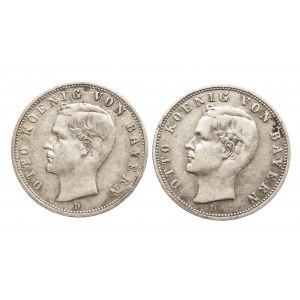 Niemcy, Cesarstwo Niemieckie 1871-1918, Bawaria, Otto 1886 - 1913, zestaw 2 monet, 2 marki D, Monachium.