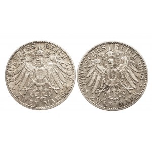 Niemcy, Cesarstwo Niemieckie 1871-1918, Bawaria, Otto 1886 - 1913, zestaw 2 monet, 2 marki D, Monachium.