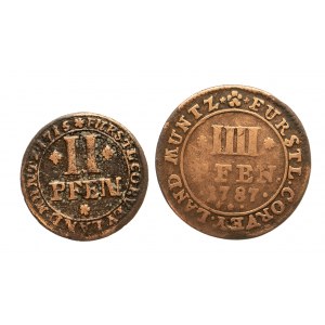 Niemcy, Biskupstwo Corvey, zestaw 2 monet: 2 pfennig 1715 oraz 4 pfennig 1787.