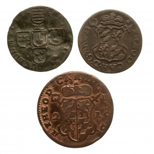 Belgia, Biskupstwo Liege, zestaw 3 monet 1 liard 1727, 1750, 2 liardy 1751.