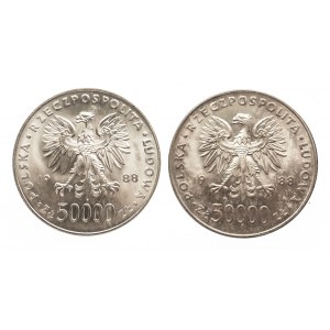 Polska, PRL 1944-1989, 50000 złotych 1988 Piłsudski - 2 sztuki