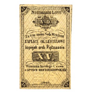 Polska, pieniądz prywatny - Hrubieszów - Apteka Hrubieszowska, 15 kopiejek srebrem 1861.