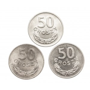 Polska, PRL 1944-1989, 50 groszy 1949, 1957, 1965 - 3 sztuki