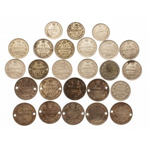 Rosja, Mikołaj II 1894-1917, zestaw monet 10,15,20 kopiejkowych, lata 1902-1915, 25 szt