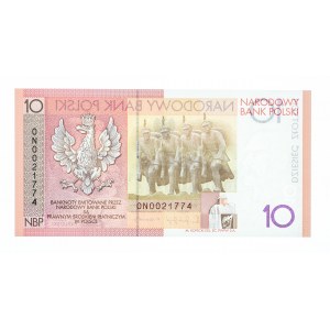 Polska, Rzeczpospolita od 1989 r., NBP - banknot kolekcjonerski, 10 złotych, 90 rocznica odzyskania przez Polskę niepodległości, Warszawa 2008.