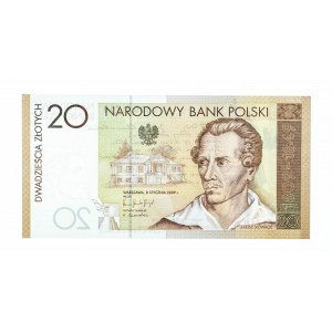 Polska, Rzeczpospolita od 1989 r., NBP - banknot kolekcjonerski, 20 złotych, 200 rocznica urodzin Juliusza Słowackiego, Warszawa 2009.