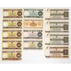 Polska, Pewex - zestaw bonów 1969, 1979, od 1 centa do 5 dolarów - 13 sztuk