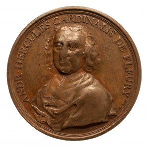 Francja, Ludwik XV Ukochany (1715–1774), medal na pamiątkę 81. urodzin pierwszego ministra królewskiego i kardynała André Hercule de Fleury 1736.