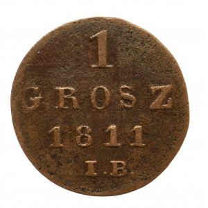 Księstwo Warszawskie 1807-1815, 1 grosz 1811 IB, Warszawa.
