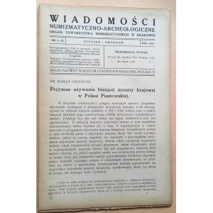 Wiadomości Numizmatyczno-Archeologiczne rok 1923, Kraków.