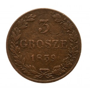 Zabór Rosyjski, Mikołaj I 1825-1855, 3 grosze 1839, Warszawa