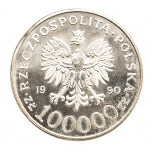 Polska, Rzeczpospolita od 1989 r., 100.000 złotych 1990, USA, Solidarność 1980-1990, /typ A/