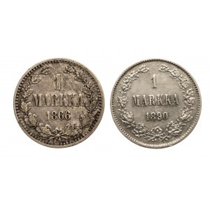 Finlandia, zestaw monet 1 markka 1866, 1890