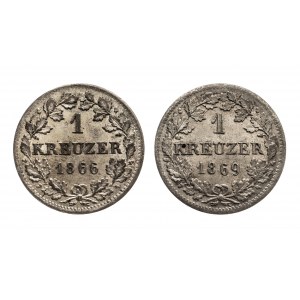 Niemcy, Bawaria, Ludwig II 1864-1886, zestaw monet 1 krajcar 1866, 1869