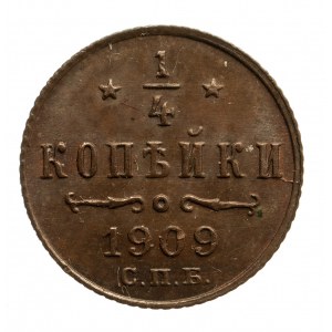 Rosja, Mikołaj II 1894-1917, 1/4 kopiejki 1909, Petersburg