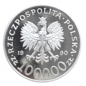 Polska, Rzeczpospolita od 1989 r., 100000 złotych 1990, Solidarność, typ D, stempel lustrzany