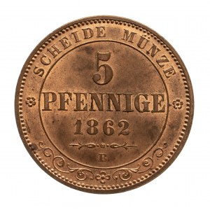Niemcy, Saksonia, Jan 0854-1873, 5 fenigów 1862 B., Drezno