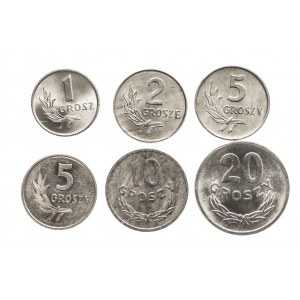 Polska, PRL 1944-1989, zestaw drobnych monet aluminiowych - 6 sztuk