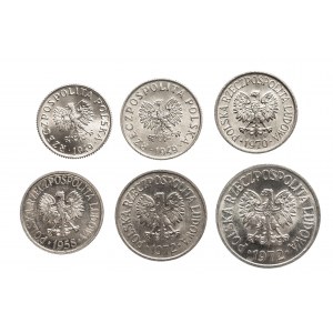 Polska, PRL 1944-1989, zestaw drobnych monet aluminiowych - 6 sztuk