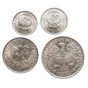 Polska, PRL 1944-1989, zestaw monet aluminiowych - 4 sztuki