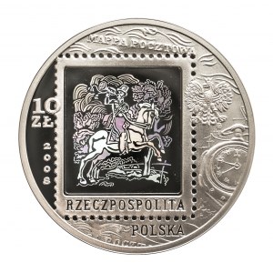 Polska, Rzeczpospolita od 1989 r., 10 złotych 2008, 450 lat Poczty Polskiej