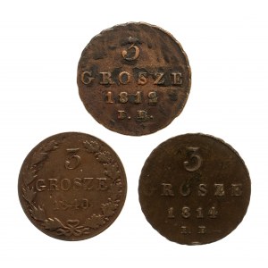 Księstwo Warszawskie 1807-1815, lot 3 trzygroszówek, Warszawa.