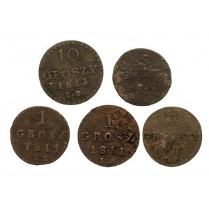 Księstwo Warszawskie 1807-1815, lot 5 monet, Warszawa.