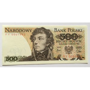 Polska, PRL 1944 - 1989, 500 ZŁOTYCH 1.06.1982, seria FY. Niski numer.