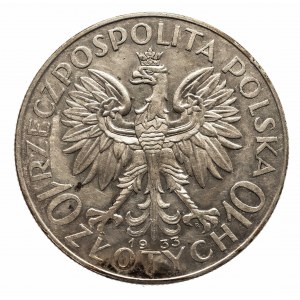 Polska, II Rzeczpospolita 1918-1939, 10 złotych 1933, Glowa Kobiety, Warszawa.