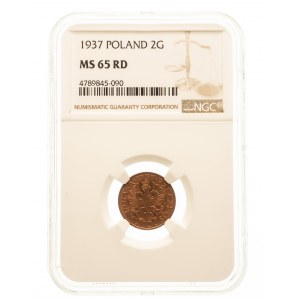 Polska, II Rzeczpospolita 1918-1939, 2 grosze 1937, Warszawa. NGC MS 65 RD.