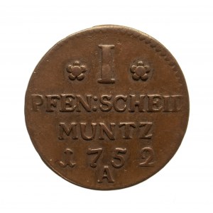 Niemcy, Prusy, Fryderyk II 1740-1786, 1 pfennig 1752 A, Berlin.