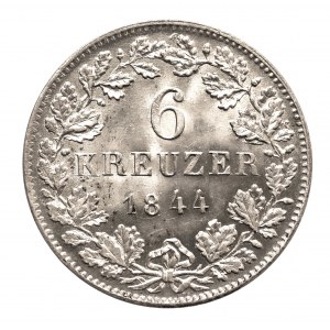 Niemcy, Wirtembergia, Wilhelm I 1816-1864, 6 krajcarów 1844, Stuttgart