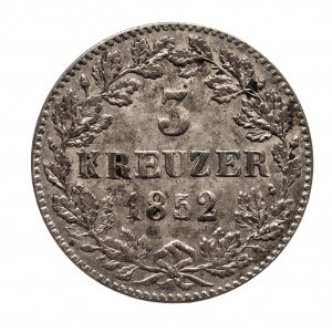 Niemcy, Wirtembergia, Wilhelm I 1816-1864, 3 krajcary 1852, Stuttgart