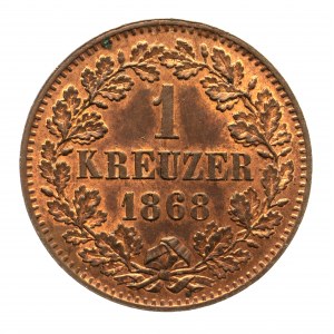 Niemcy, Badenia, Fryderyk I 1852-1907, 1 krajcar 1868, Karlsruhe