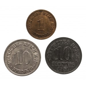 Niemcy, zestaw 3 monet z lat 1905-1921