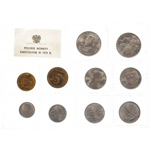 Polska, PRL 1944-1989, oficjalny zestaw monet obiegowych z 1975 roku.