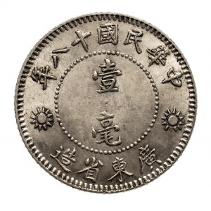 Chiny, Prowincja Kwantung, 10 centów, rok 18 (1929)