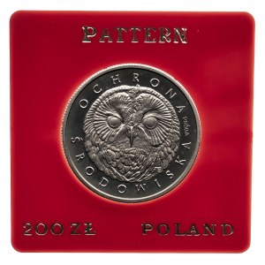 Polska, PRL 1944-1989, 200 złotych 1986, Ochrona Środowiska - Sowa, PRÓBA, miedzionikiel