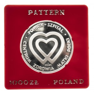 Polska, PRL 1944-1989, 1000 złotych 1986, Pomnik - Szpital Centrum Zdrowia Matki Polki, PRÓBA, srebro