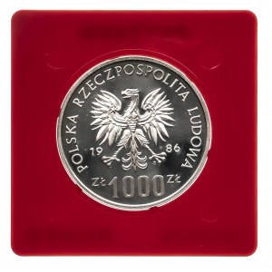 Polska, PRL 1944-1989, 1000 złotych 1986, Pomnik - Szpital Centrum Zdrowia Matki Polki, PRÓBA, srebro