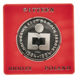 Polska, PRL 1944-1989, 1000 złotych 1986, Narodowy Czyn Pomocy Szkole, PRÓBA, srebro