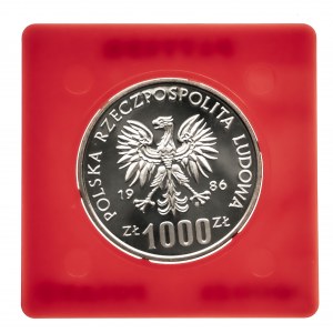 Polska, PRL 1944-1989, 1000 złotych 1986, Narodowy Czyn Pomocy Szkole, PRÓBA, srebro