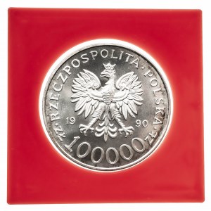 Polska, PRL 1944-1989, 100000 złotych 1990, Solidarność 1980-1990, typ A, srebro