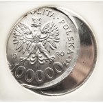 Polska, PRL 1944-1989, 100000 złotych 1990, Solidarność 1980-1990, typ B, DESTRUKT, srebro